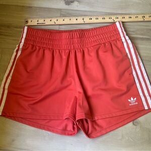 Adidas Red Athletic Shorts with Signature Stripes
